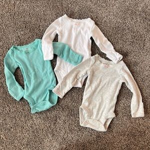 Carters 3 pack long sleeve eyelet onesies newborn nb baby girl